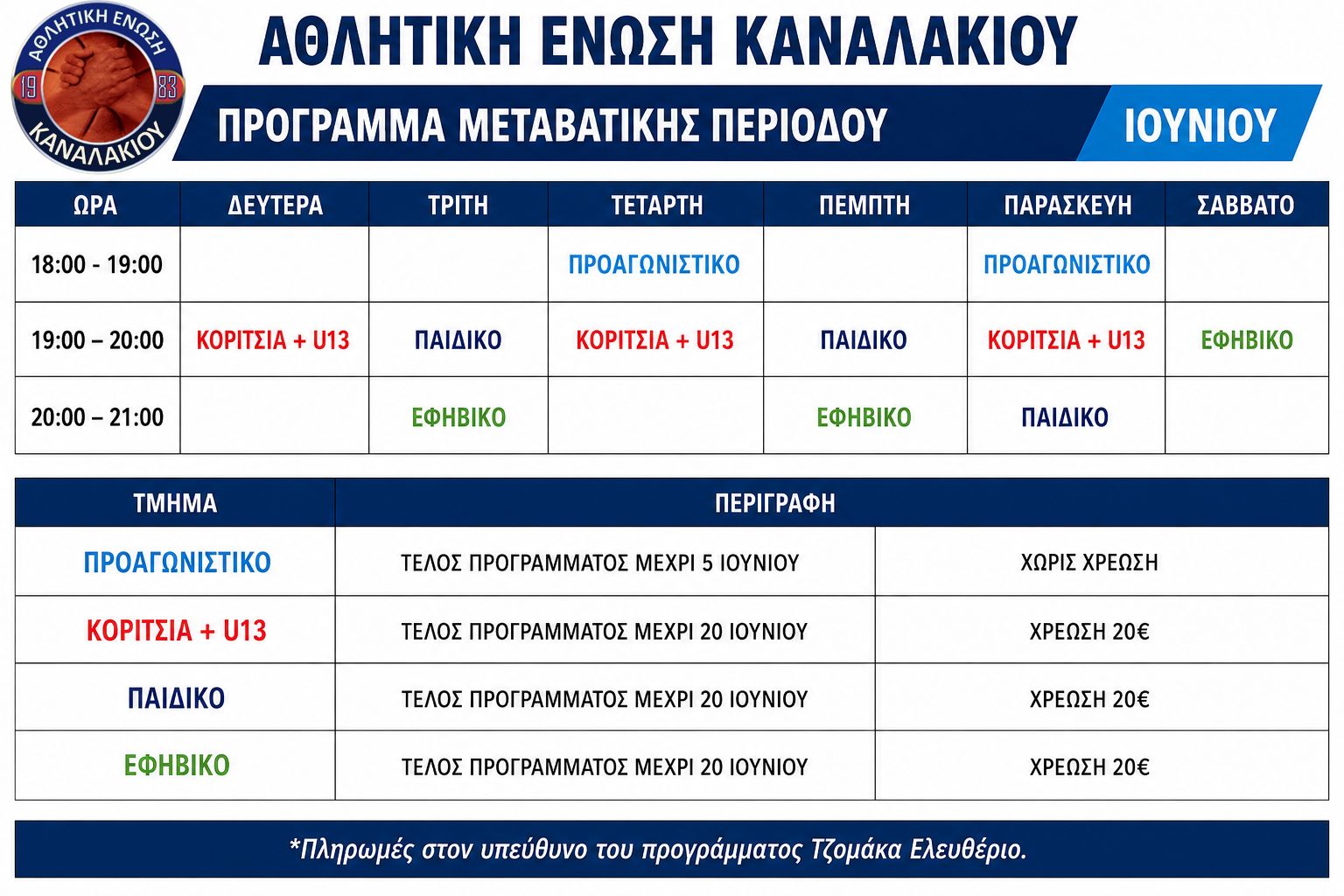 Read more about the article Μεταβατικές προπονήσεις